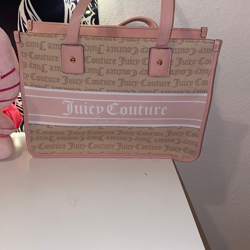 Juicy Couture Pink and Tan Tote Bag with Signature Monogram